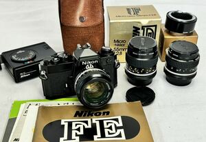 AZ-984 ニコン Nikon FE ボディ ブラック レンズ アクセサリー まとめ ジャンク 50ｍｍ F1.4 28ｍｍ micro NikKor 55ｍｍ Ｆ2.8 箱 取説付