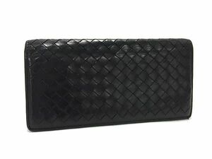 1円 BOTTEGA VENETA ボッテガヴェネタ イントレチャート レザー 二つ折り 長財布 ウォレット 小銭入れ 札入れ メンズ ブラック系 AX7827