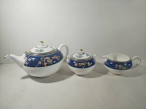 271 WEDGWOOD BLUE SIAM ウェッジウッド ブルーサイアム ティーポット シュガーポット クリーマー 3客セット 良品