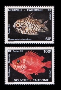 cλ573y4-2n　ニューカレドニア1991年　魚・海の生き物・2枚完