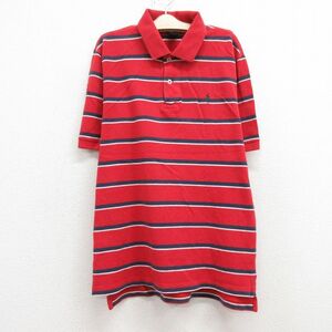 古着 ラルフローレン 半袖 ブランド ポロ シャツ キッズ ボーイズ 子供服 90s ワンポイントロゴ 鹿の子 コットン 赤他 レッド ボーダー