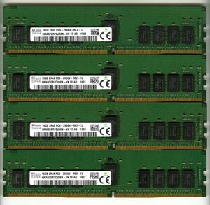 【RDIMM】DDR4-2666、ECC Registered、16GBの4枚セットで64GB、中古　skhynix reg pc4 Z4G4で動作確認済み 1903