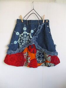 USED美品★オイリリーデニム刺繍スカート★130