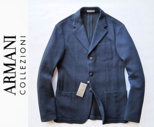 ◆本物◆ARMANI COLLEZIONI◆上質 凹凸生地◎ストレッチジャケット紺黒50 新品