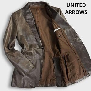 UNITED ARROWS ユナイテッドアローズ レザー テーラードジャケット 牛革 本革 ブラウン メンズM