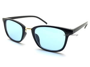 METAL COMBI SQUARE WELLINGTON SUNGLASS BLACK・GOLD × LIGHT BLUE/メタルコンビスクエアウェリントンサングラスカラーレンズフレーム