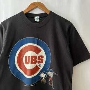 80s MLB CHICAGO CUBS SNOOPY CHARLIE BROWN Tシャツ L ブラック USA製 ビンテージ 80年代 シカゴ カブス スヌーピー チャーリーブラウン