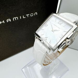 稼働品 Hamilton Jazz Master 腕時計 レディース シェル文字盤 スクエア クォーツ 箱付き シルバー ホワイト H322510