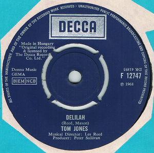 ●TOM JONES / DELILAH [UK 45 ORIGINAL 7inch シングル 試聴]