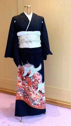 黒留袖帯長襦袢帯揚げ帯締め5点セットLサイズ対応結婚式参列に美容師さんのお稽古