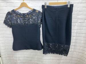 TADASHI SHOJI タダシ ショージ 半袖Tシャツ・カットソー レースカットソー セットアップ 6L1419MJ 表記サイズ上S下XS ネイビー