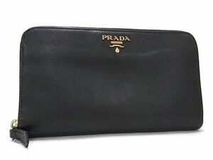 1円 PRADA プラダ サフィアーノレザー ラウンドファスナー 長財布 ウォレット 小銭入れ 札入れ レディース ブラック系 AZ4830