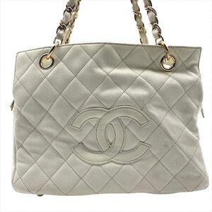 1円 CHANEL シャネル ココマーク マトラッセ キャビアスキン チェーン トート ハンド バッグ ホワイト レディース k4265