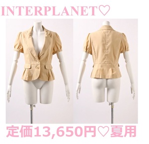 送料込*定価13650円*INTERPLANET*激安*綿混*ベージュ*夏用ジャケット*サマージャケット*新品*Lサイズ*L*上品*清楚系*可愛い*春夏*あざと系