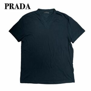 PRADA プラダ 半袖カットソーVネック 三角ロゴ S黒ブラック