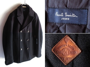 Paul Smith JEANS ポールスミス 中綿/エコダウン入 レザーロゴワッペン ウールメルトン 色切替 バイカラー Pコート リーファージャケット M