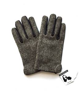 新品 秋冬 SMART PHONE GLOVES 25cm グローブ 手袋 ウール 羊革 カーキ グレー 日本製