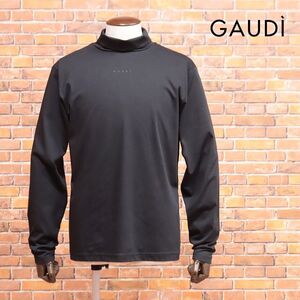 24AW/GAUDI/Lサイズ/イタリー製カットソー 抜群のストレッチ ジャージー ハイネック ロゴ レタード 長袖 新品/黒/ブラック/ja194/