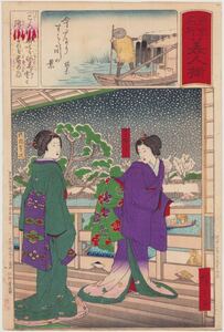 hana_desu15 真作 東京名所美人揃 今戸より隅田川の景 広重三代 明治14年(1881)本物 浮世絵 木版画 大判 錦絵 美人画 雪 ukiyoe hiroshige