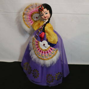 韓国人形 民族衣装 チマチョゴリ 双舞 舞踊り踊り子 置物 飾り物 置物 雑貨 飾りドール 民芸品 中古