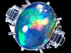 1円～【ジュエリー極】幻想的遊色！良質天然ウォーターオパール2.39ct＆ダイヤモンド0.25ct 高級Pt900リング w4675oo【送料無料】