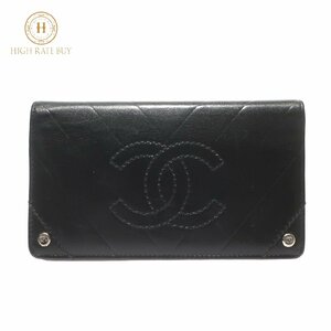 1円スタート CHANEL シャネル Vステッチ 長財布 二つ折り ココマーク シルバー金具 ラムスキン 札入れ 小銭入れ ウォレット ブラック 黒