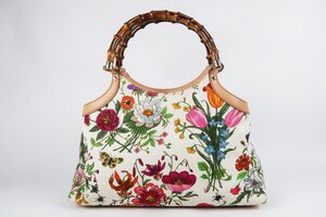 【美品】GUCCI グッチ フローラ バンブー ハンドバッグ 花柄 ハンド ブランド鞄 137395【RT38】