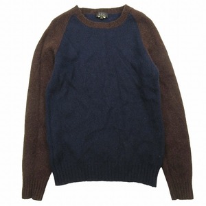 アーペーセー A.P.C. ラグラン ニット セーター 長袖 バイカラー クルーネック プルオーバー カットソー 3 紺 ネイビー 茶 ブラウン ♪3