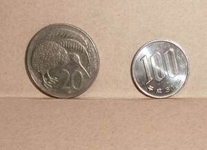 ニュージランド白銅貨　２０セント　キーウィ　エリザベス２世