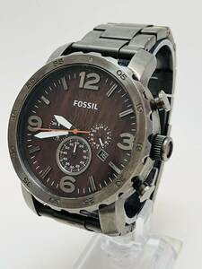 動作　FOSSIL フォッシル JR-1355 メンズ　腕時計 クオーツ アナログ クロノグラフ 木目調文字盤　ビッグフェイス