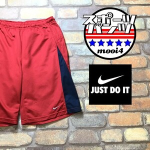 SP1-283★美品★US規格★レッド×ネイビー【NIKE ナイキ】ワンポイントロゴ マイクロメッシュ ハーフパンツ【メンズ S】スポーツ ジム