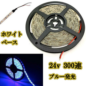 24v LEDテープライト5m 約300連 防水高輝度 ホワイトベース ブルー正面発光