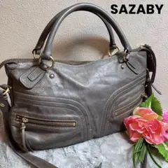 SAZABY 2way ショルダーバッグ　ハンドバッグ　シワ加工　グレー