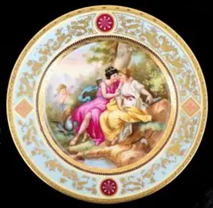 ロイヤル・ヴィエナ 西洋陶磁最高級!! 一点物 金盛装飾 飾り皿 著名な絵師