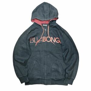 ★BIGロゴプリント★ BILLABONG ビラボン プルオーバーパーカー M ブラック クリーニング プレス済み USED 1134