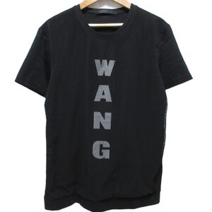 美品 ALEXANDER WANG アレキサンダーワン ロゴプリント メッシュドッキング 半袖 クルーネック Tシャツ カットソー M ブラック ◆