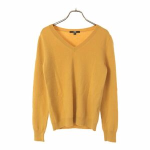 ユニクロ 長袖 カシミヤ100％ Vネック セーター S イエロー系 UNIQLO +J ニット レディース