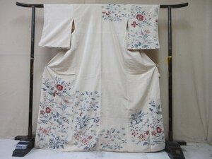 1円 良品 正絹 着物 訪問着 縮緬 式典 和装 正月 アンティーク 花唐草 高級 袷 身丈157cm 裄63cm【夢職】★★★