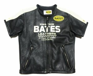 未使用に近い BATES ベイツ パンチング レザー ライダース シャツ/M/ブラック/バイク・オートバイウエア/ジャケット/カスタム