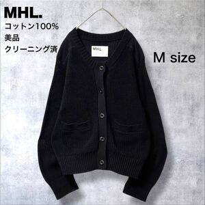 1539★美品★ MHL.＊エムエイチエル＊マーガレットハウエル コットンカーディガン 黒 クリーニング済 サイズ2 M 長袖 ブラック 綿 