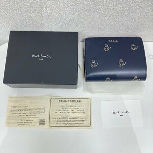 【I83479】財布　2つ折り財布　Paul Smith　ポールスミス　キャットドゥードゥル　ネコ　ネイビー　小傷有　箱有　中古品