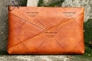 新品 メンズバッグ ヌメ革 レザー本革 セカンドバッグ 手縫い ハンドメイド 長財布 ショルダーバッグ