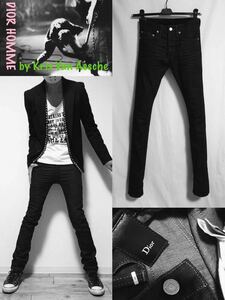 正規 DIOR HOMME 08FW Dark Indigo coating skinny ディオールオム 濃紺 ペンシルライン コーティング スキニーデニムby Kris Van Assche★