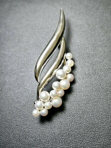 k【美品 １円スタート】田崎真珠 TASAKI パール ブローチ S(シルバー)マーク 総重量7.3g