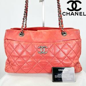 ギャラ&シール有 CHANEL シャネル ココマーク マトラッセ チェーンショルダーバッグ チェーンバッグ ウルトラステッチ ラムスキン レッド