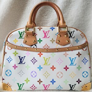 美品 マルチカラー●LOUIS VUITTON トゥルーヴィル ハンドバッグ モノグラム スタッズ 手提げ 革 レザー PVC金具 M92663ルイヴィトン