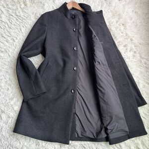 【希少/XL】SHIPS シップス ロングコート ステンカラーコート チェスターコート チェック EXTRE FINE WOOL SUPER 140