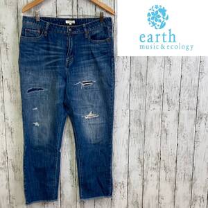 earth music&ecology★アースミュージックアンドエコロジー★USA COTTONデニムパンツ ダメージ加工★サイズL　55-146