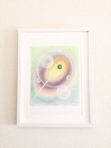 【パステル原画】絵柄9種展開 Lila作 原画「丸の光#1」真作保証 パステルカラー 木製額装44.1×33.8cm 風水 絵 額 直筆 絵柄違い有