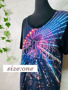 ★レディース X-girl プリントTEE 夜景 観覧車 one size 半袖Tシャツ トップス カットソー Tシャツ 黒 211024-026